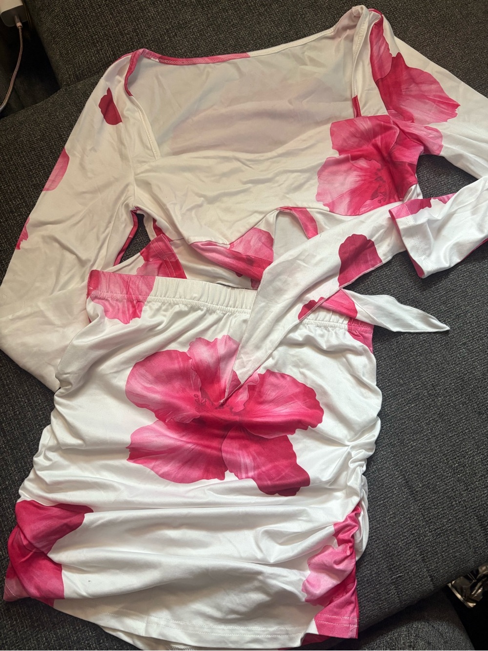SHEIN White Dress with Pink Floral Print